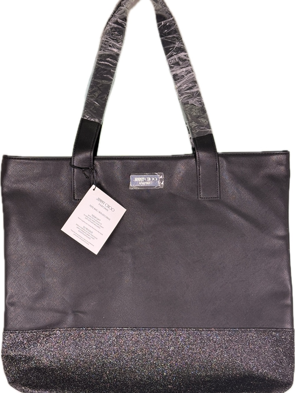 NWT Jimmy Choo Parfums Black & Silver Glitter Large Tote Bag